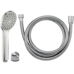 EUROSANIT Duo : Douchette 1 Jet éco.d'eau Plata Chr. + Flexible Inox Da Chromé Long.1.50m + Sup. Abs